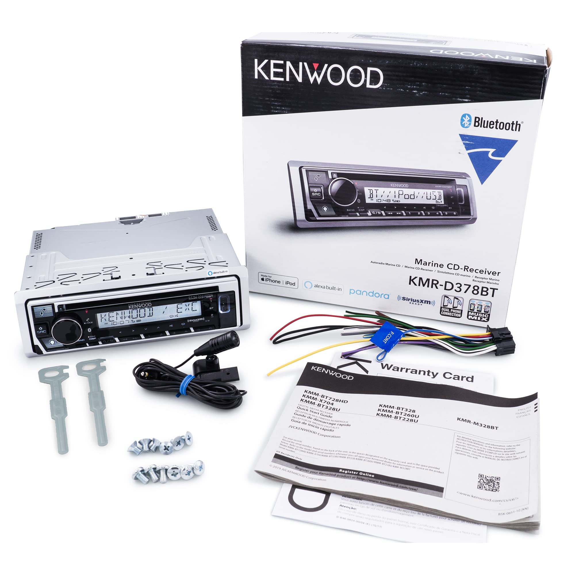 Kenwood KMR-D378BT Marine/Motorsports CD AM/FM Radio, Bluetooth, Amazon Alexa Compatible, SiriusXM Ready, Wireless Streaming - Pandora & Spotify, USB and AUX Input, Variable Color Display Kenwood KMR-D378BT Marine/Motorsports CD AM/FM Radio, Bluetooth, Amazon Alexa Compatible, SiriusXM Ready, Wireless Streaming - Pandora & Spotify, USB and AUX Input, Variable Color Display